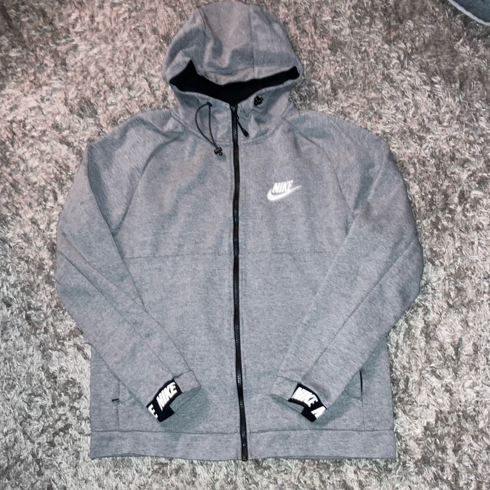 Nike women’s full zip up Gray Hooded long sleeve shirt Jacket size large LG